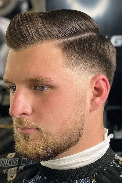 Comb Over Fade Haircut with Line