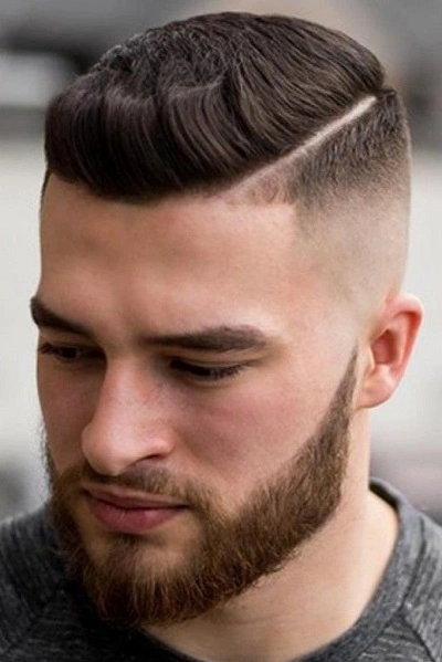 Comb Over Fade Haircut with Line