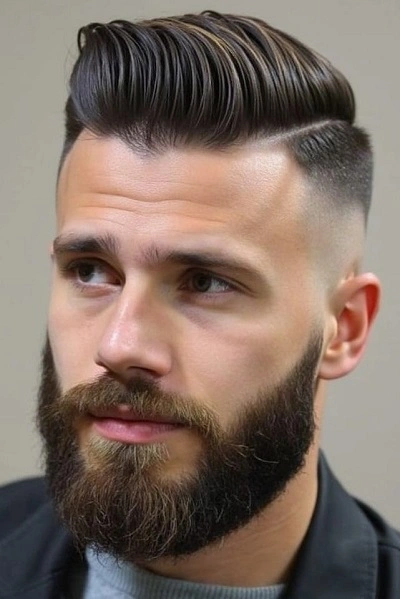 Comb Over Fade with Beard