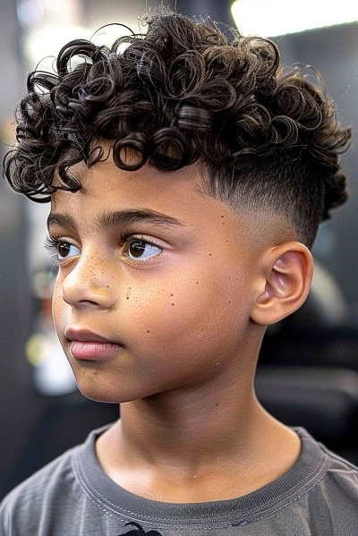 Curly Fade Haircut for Kids Boys