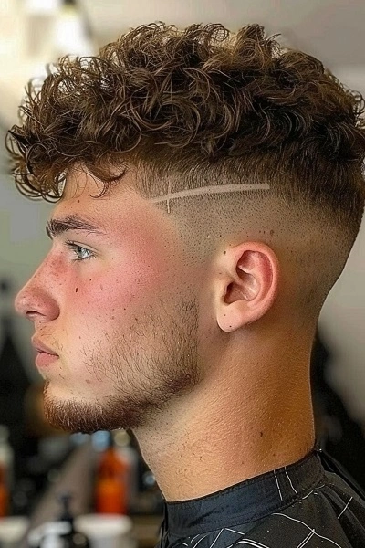 High Fade with Curly Hair for Men