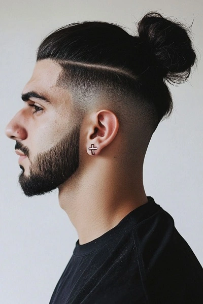 High Fade Man Bun Haircut for Men