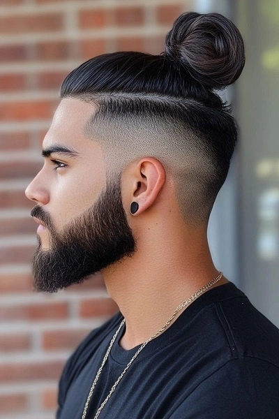 High Fade Man Bun Haircut for Men