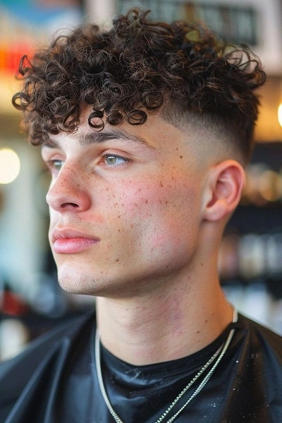 High Fade with Curly Hair for Men