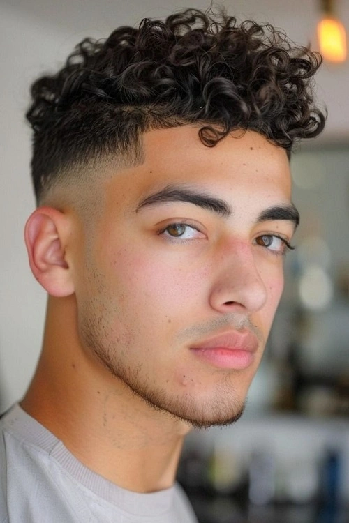 Low Taper Fade Curly Fringe