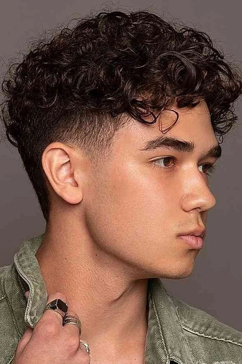 Low Taper Fade Curly Fringe