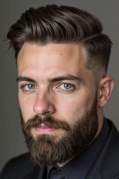 Comb Over Fade with Beard