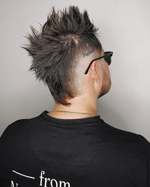 Modern Mullet Haircut Faux Hawk with Burst Fade