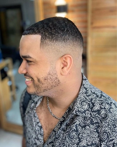 Mid Fade Curly Crew Cut