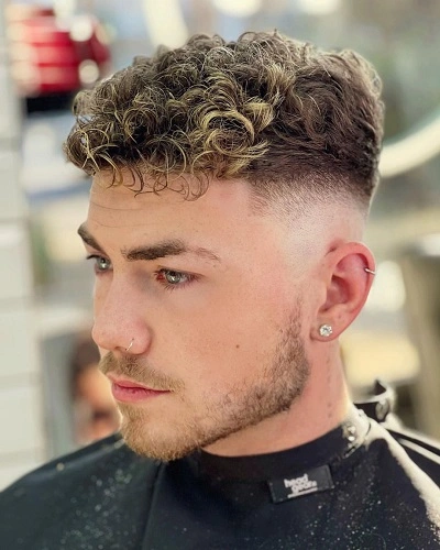 Mid Fade Curly Hair Blonde