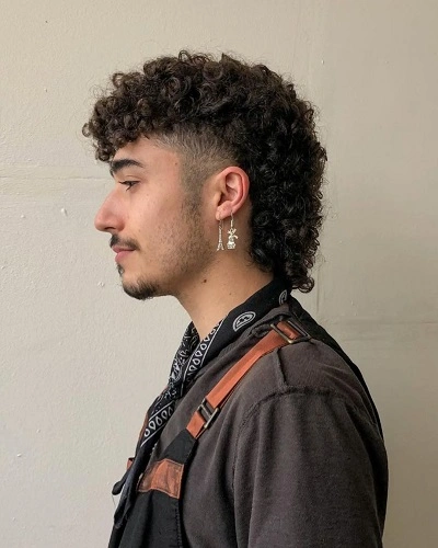 Mid Fade Curly Mullet