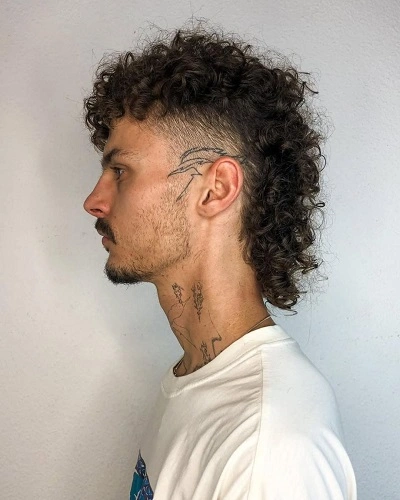 Mid Fade Curly Mullet