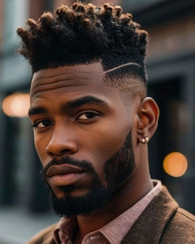 Mid Fade Curly Pompadour