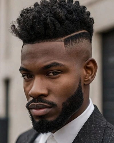 Mid Fade Curly Pompadour