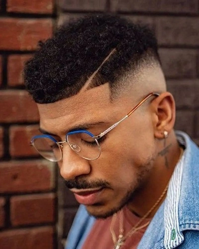 Mid Fade Curly Side Part