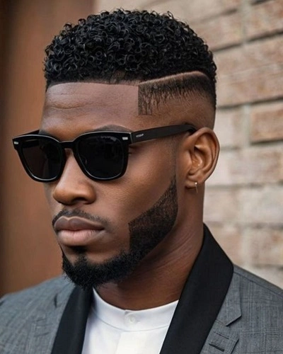 Mid Fade Curly Side Part
