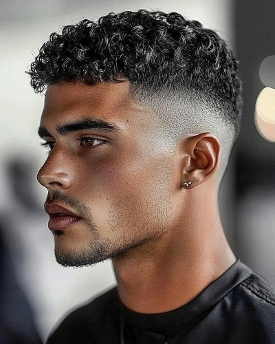 Mid Fade Curly Textured Crop